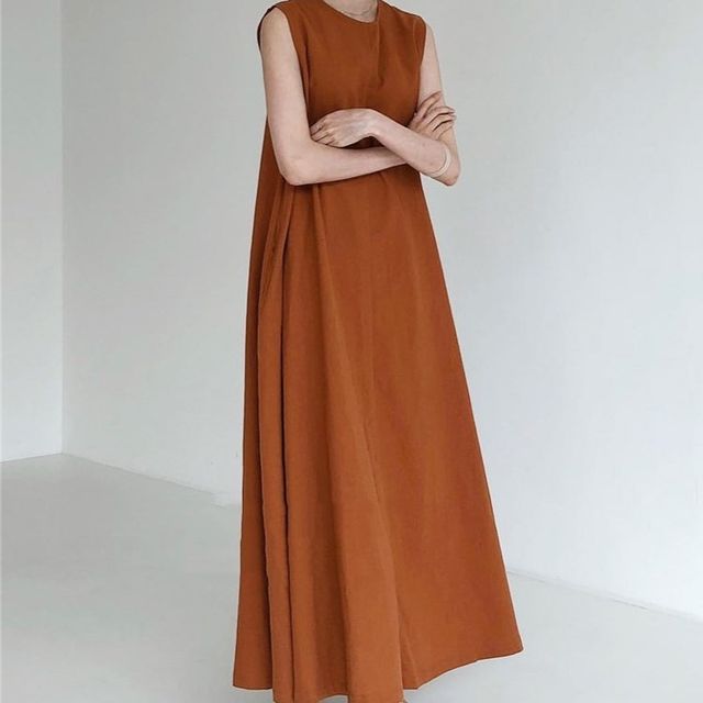 Sleeveless Crew Neck Plain Maxi A-Line Dress AO6032