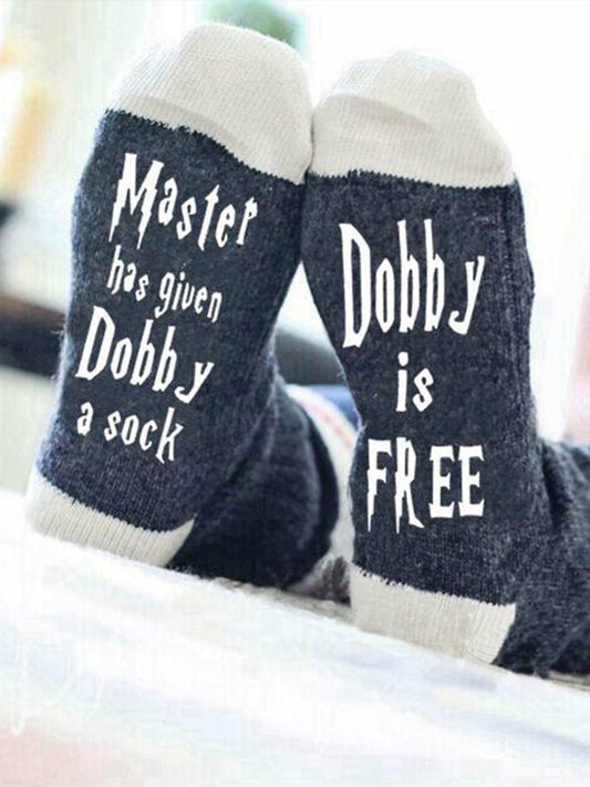Mens Womens Master has given Dobby a Socks  Cotton Letter fuzzy Socks