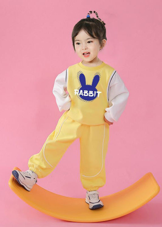 Yellow Pockets Patchwork Cotton Kids Two Pieces Set Print  Long Sleeve Ada Fashion