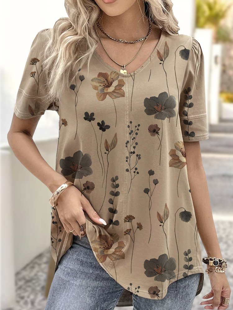 Jersey Casual Loose Floral Shirt  WG62