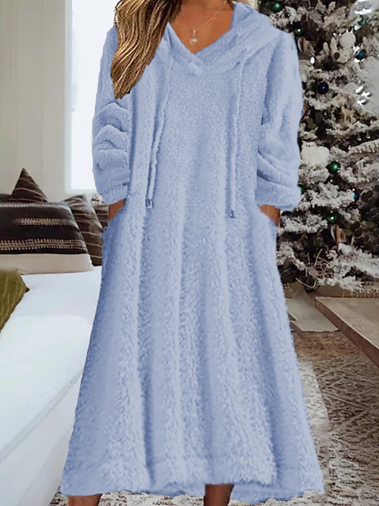 Loose Fluffy/Granular Fleece Fabric Hoodie Casual Dress  WJ94