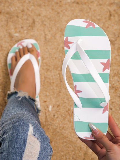 Tongs de plage à rayures et motif étoilé QAF1