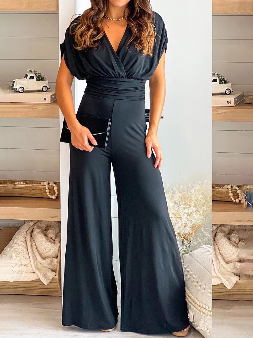 Casual Cross Neck Plain Jumpsuit AH678