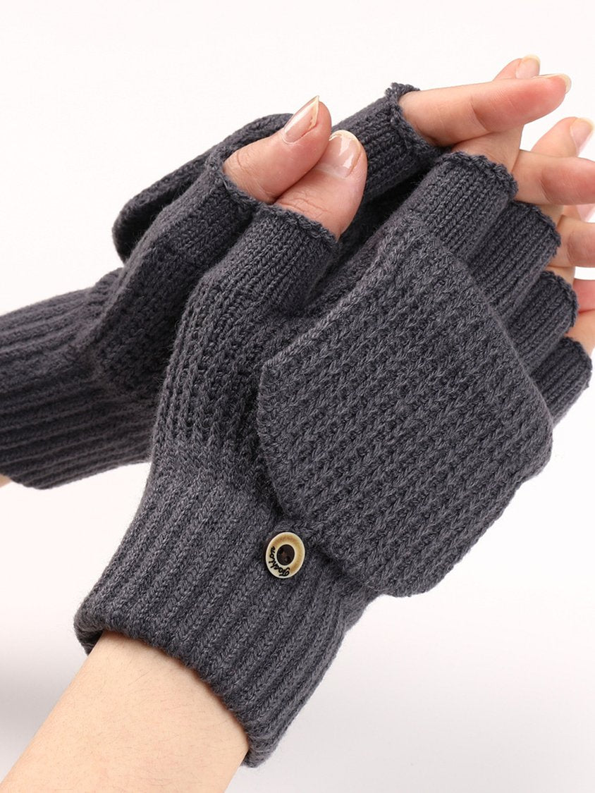 Casual Solid Color Flip-Up Five-finger Gloves Daily Commuting Home Accessories QAR85