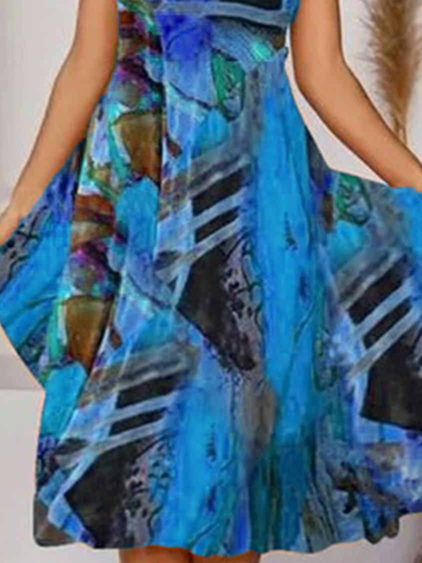 Boho Printed V Neck Floral Weaving Dress NNq18