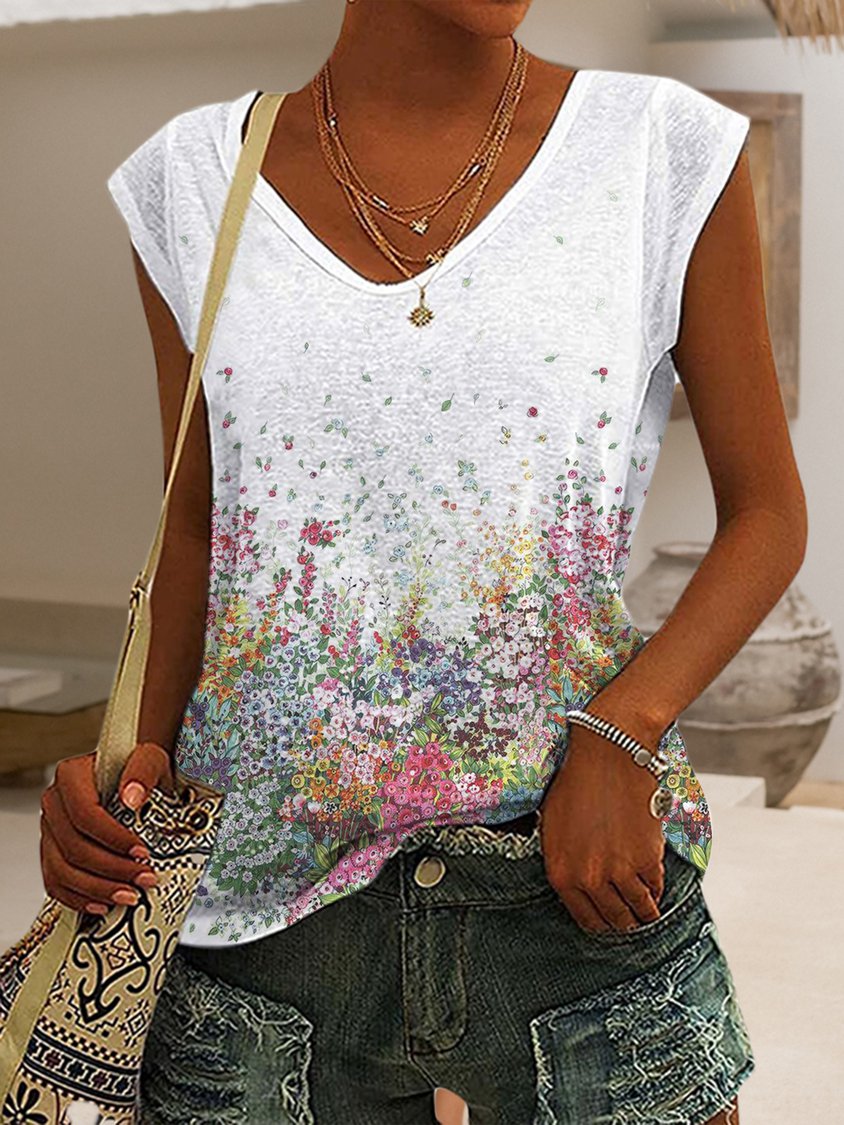 Floral Sleeveless Casual Shirts & Tops TH1040