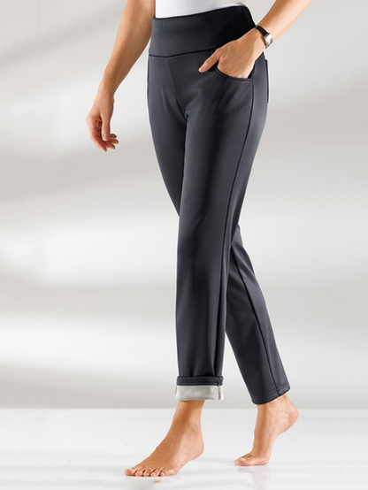 Pantalon en polaire chaud et élastique pour femme, décontracté, basique, noir, WK89