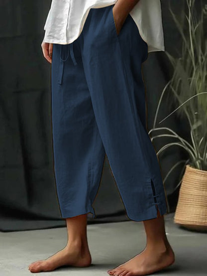 Pantalon décontracté ample uni à bande élastique WX83