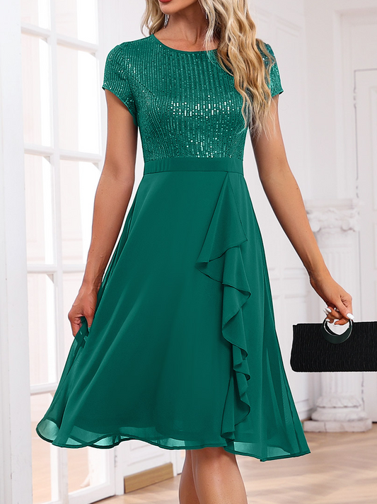 Regular Fit Elegant Plain Glitter Dress  WC82