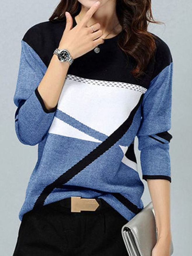 Fit Geometric Elegant Crew Neck T-shirt MMq48