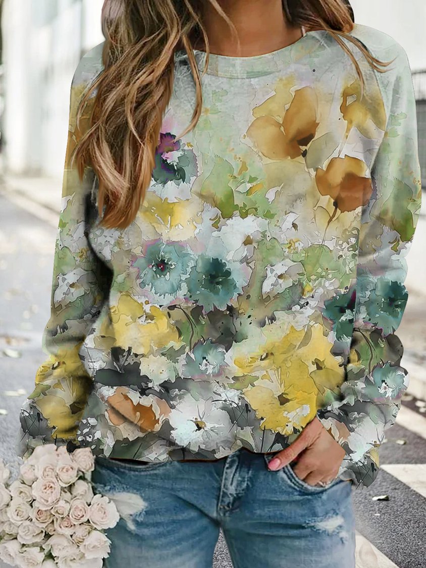 Holiday leaves and flowers loose top sweater AH679