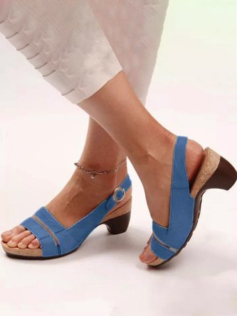 Solid Color Vintage Casual Chunky Heel Sandals QAS13