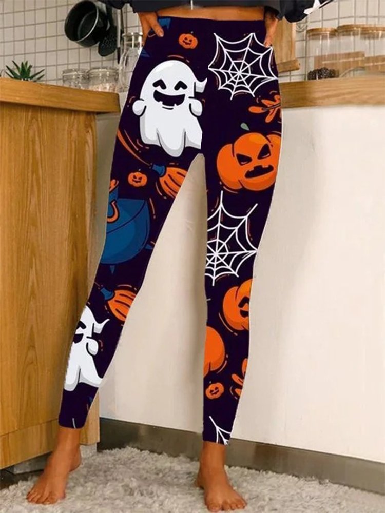Halloween Pumpkin Ghost Fun Print Leggings  QS113