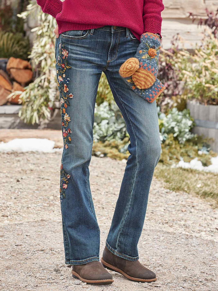 Lässige Jeans im Regular Fit mit Blumenmuster aus Denim WK69