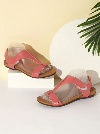 Retro Solid Color Casual Velcro Portable Sandals QAS54