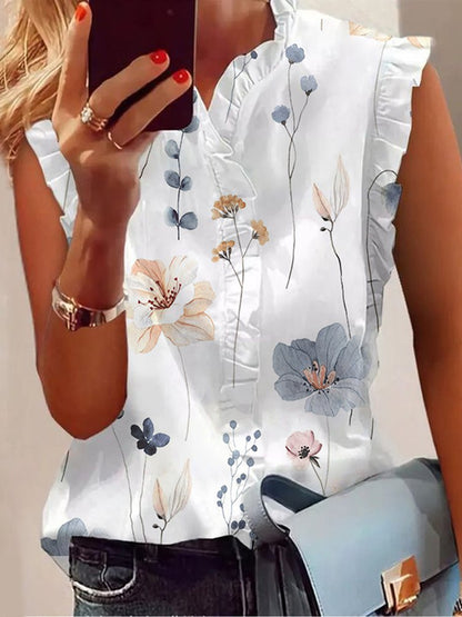 Chemise décontractée à fleurs avec col en feuille de lotus mm250