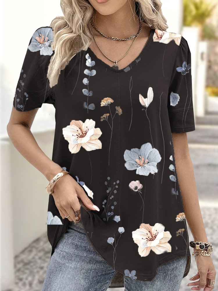 Jersey Casual Loose Floral Shirt  WG62