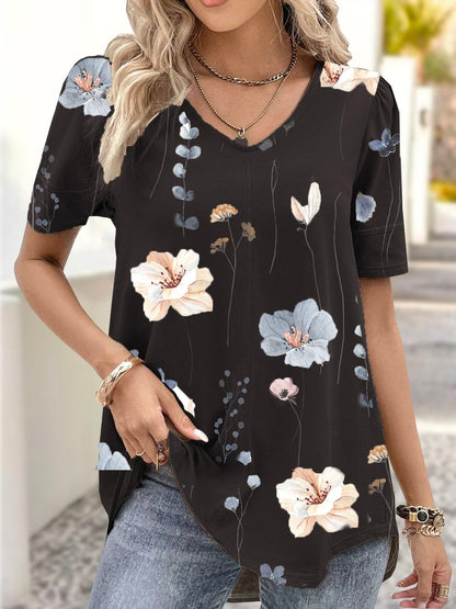 Chemise ample décontractée à fleurs en jersey WG62