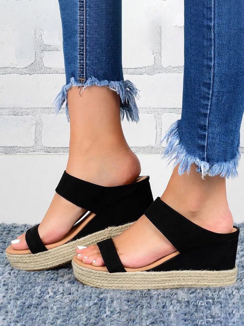 Beach vacation Straw Wedges Sandals QAS6