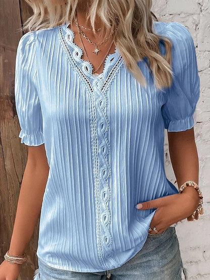 Chemise élégante en dentelle unie à col en V mm241