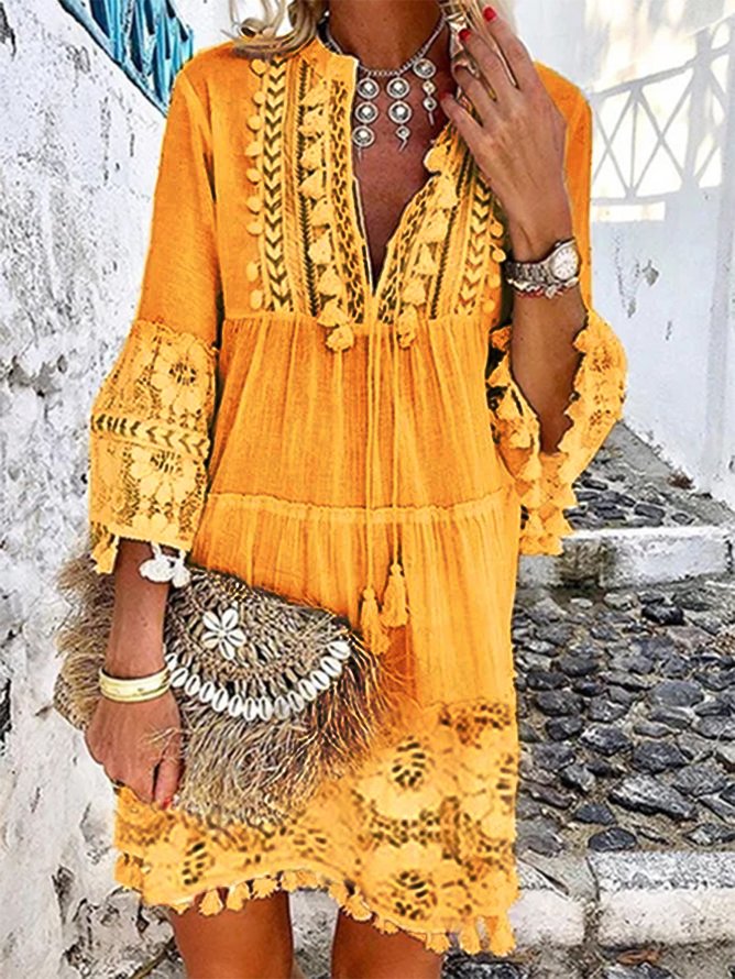 Women Summer 3/4 Sleeve V Neck Holiday Boho Dress  AD614