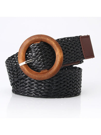 Ceinture en patchwork géométrique en bois de paille Boho Accessoires de vacances de plage QAR65