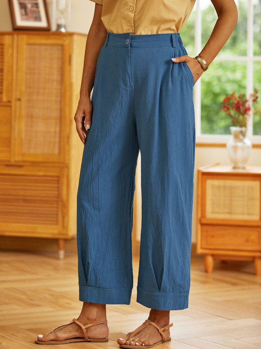 Linen Women Loose Capri Pants With Pockets QAW53
