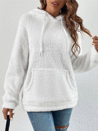 Lässiger Langarm-Kapuzenpullover aus flauschigem/körnigem Fleecestoff, schlichtes Sweatshirt QAL58