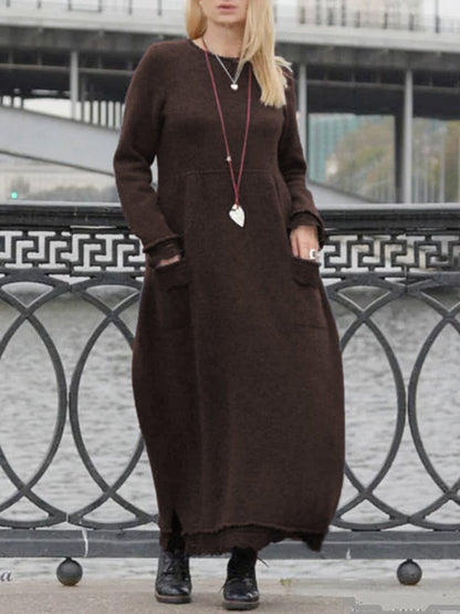 Robe d'automne ample à col bénitier simple pour femmes WO116