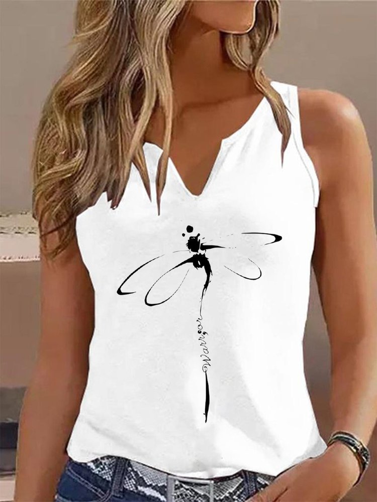 Dragonfly Casual Notched Loose Tank Top AH494