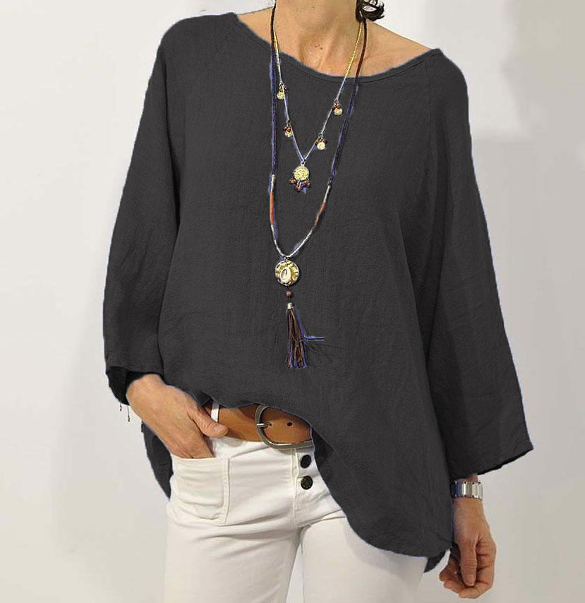 Women Solid Long Sleeve Linen Daily Casual Top CZ32