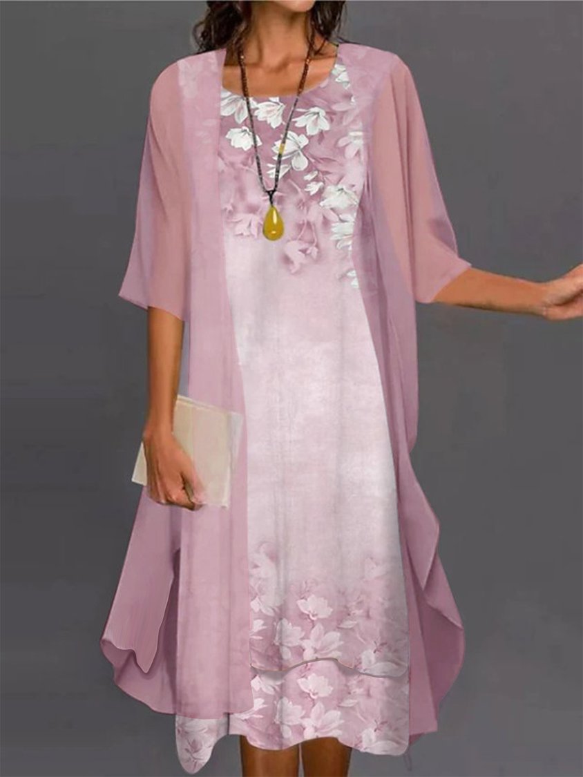 Elegant Floral Two-piece Midi Dress for Women MMu13