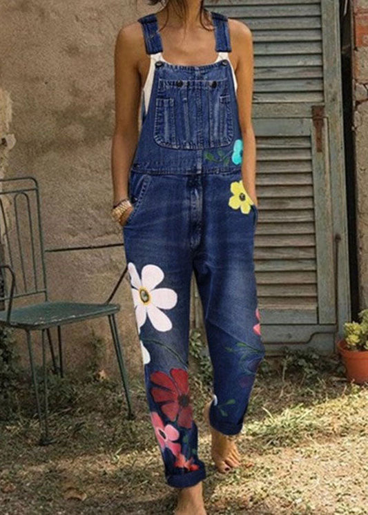 Boho Sunflower Print Denim Jumpsuit LY3980