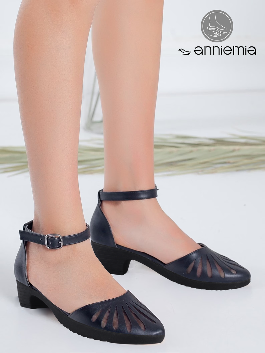 Black Breathable Mesh Stitching Design Chunky Heel Shoes QAF3