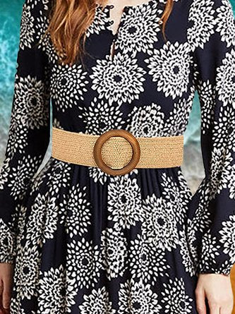 Boho Straw Wood Geometric Patchwork Belt Beach Vacation Accessories QAR65