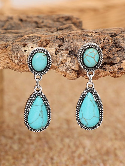 Boucles d'oreilles ethniques vintage en turquoise naturelle pour vacances, plage, bijoux de tous les jours QAG49