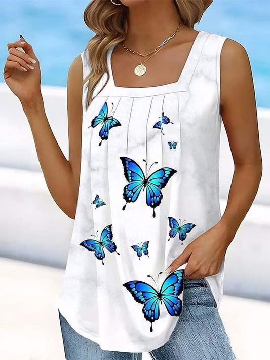 Butterfly Loose Square Neck Casual Tank Top  WU112