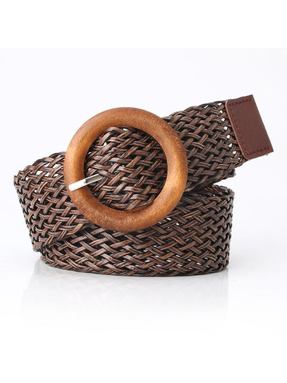 Ceinture en patchwork géométrique en bois de paille Boho Accessoires de vacances de plage QAR65