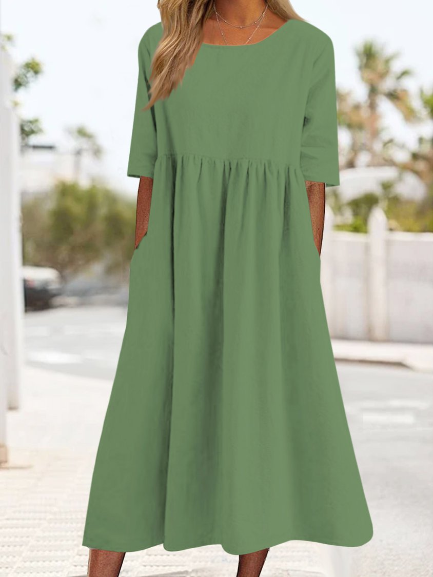 Women Plain loose pocket Long Dress MMu17