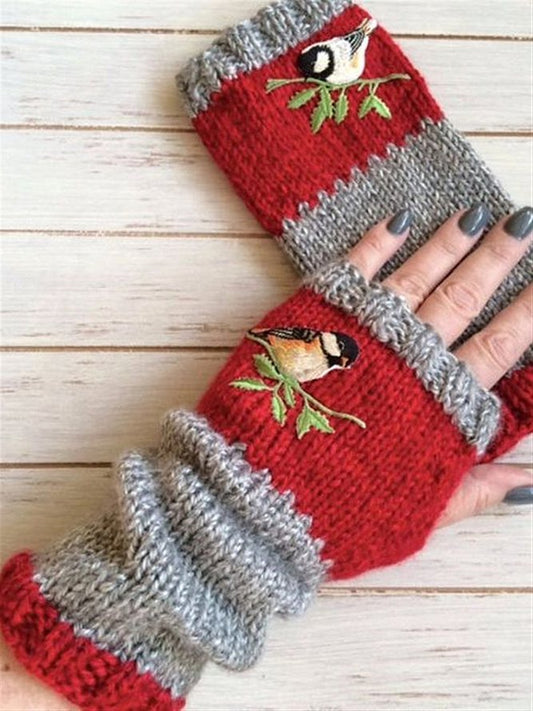 Casual Vintage Autumn Winter Basic Flora Knitted Gloves AD064