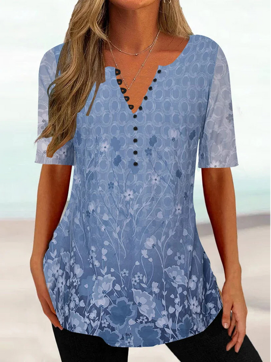 Loose Casual Floral V Neck Shirt AA15