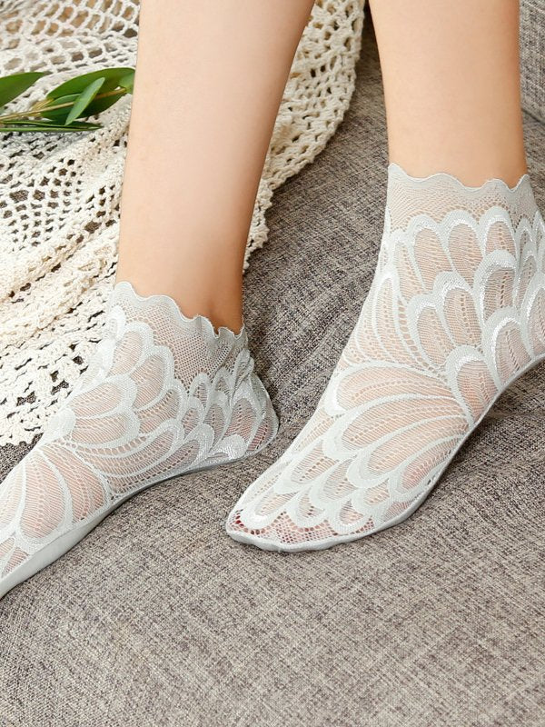 Lace Hollow Feather Pattern Socks Crystal Socks Elegant Party Accessories AH004