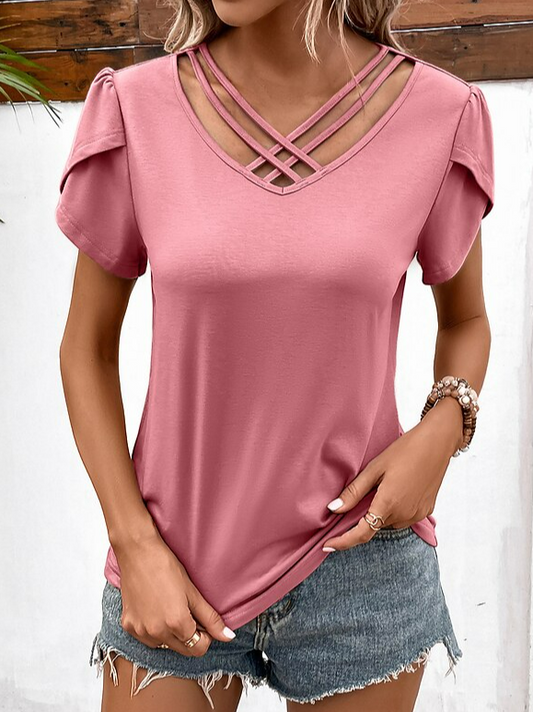 Plain V Neck Casual Shirt  WW87