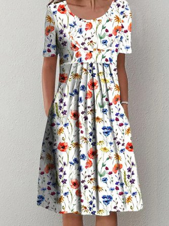 Robe tissée ample à manches courtes et motif floral EE17