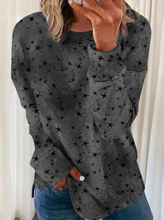 Casual Crew Neck Star Long Sleeve Tunic Sweatshirt QAL48