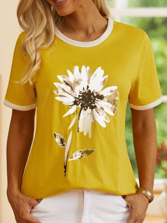 Casual Floral Printed Tee Shirt Top QAW34