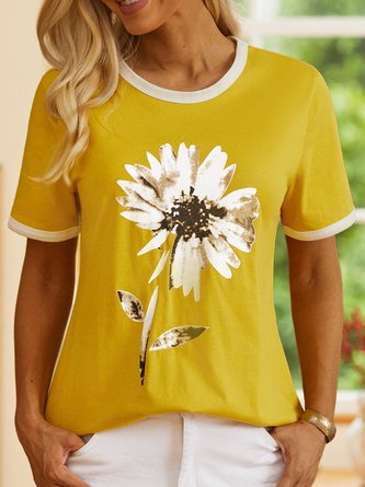 Lässiges T-Shirt mit Blumendruck QAW34