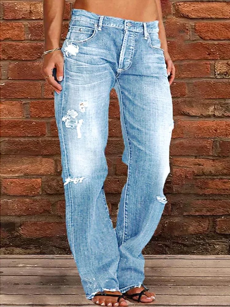 Loose Plain Casual Denim Jeans  QK95