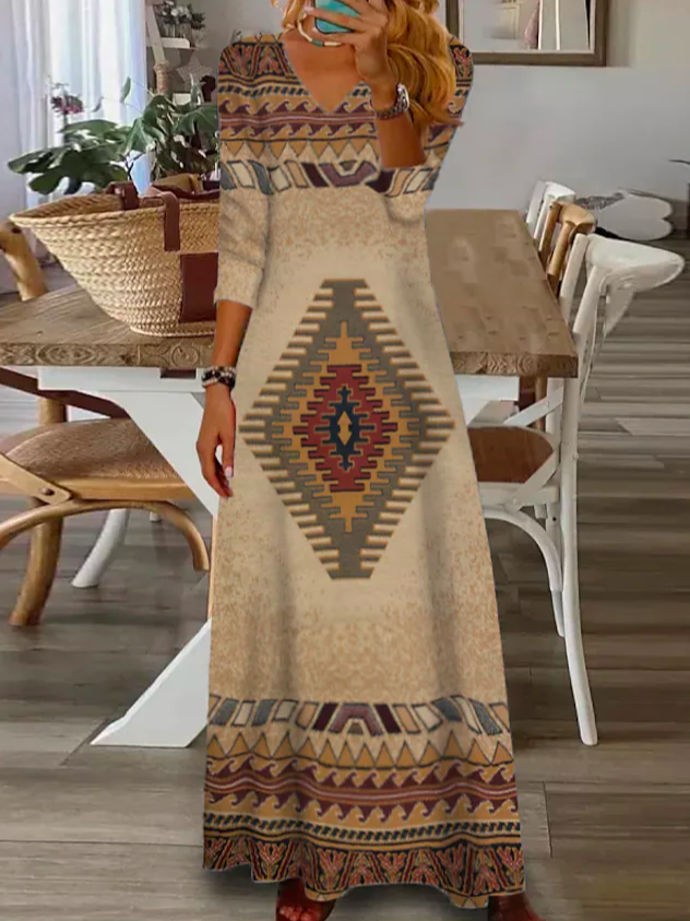 Women's Vacation V Neck Loose Ethnic Dress AT100117