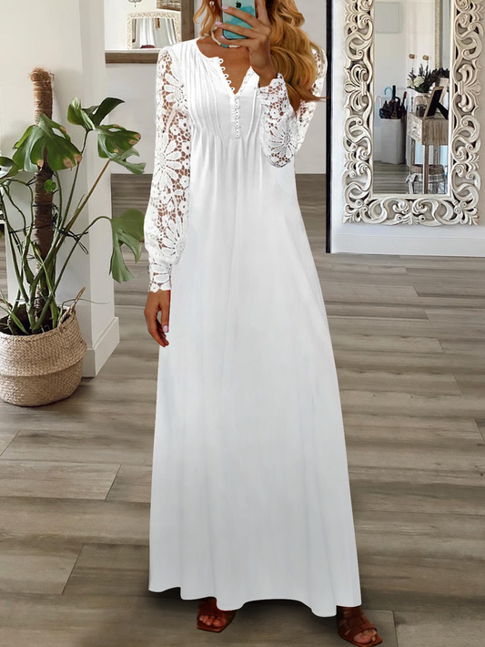 Robe ample décontractée en dentelle à col semi-ouvert DK1054